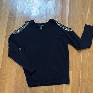 INC International Concepts Black Sweater with Embellished  Cold Shoulders